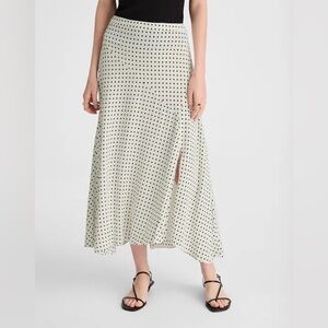 Madewell Polka Dot Midi Skirt Side Slit Ivory Black Size 10 NWT